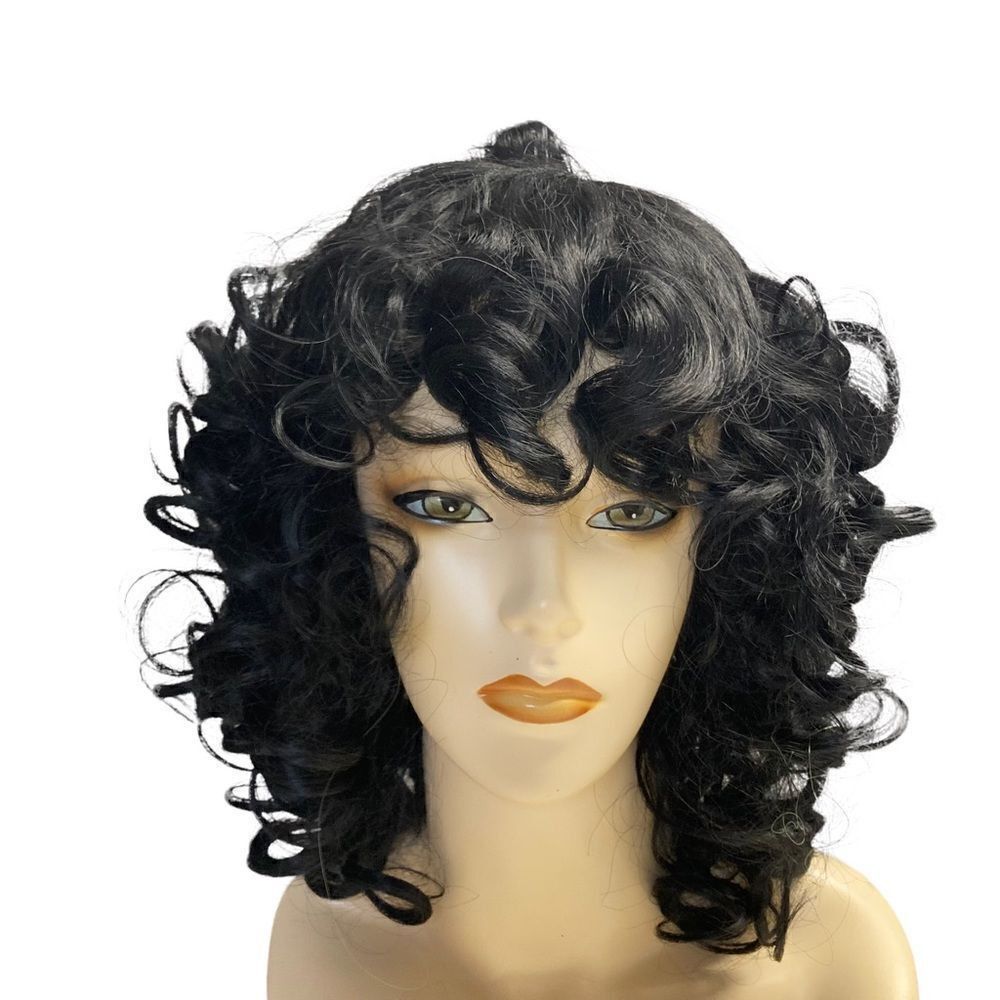 ‎Synthetic Wig,Black Curly Hair with bangs. New Without Tags
